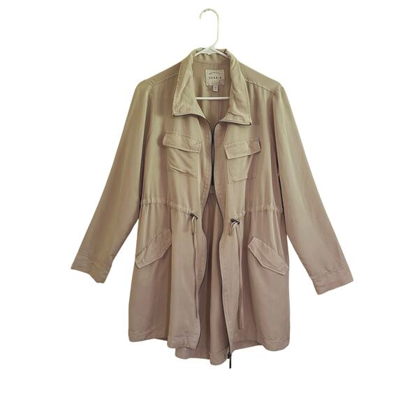 Torrid Anorak Jacket Beige Cinched Tie Waist Thigh Length Sz 00 M/L - Picture 1 of 7